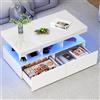 JiaOyu Tavolino da salotto con illuminazione LED, tavolino lucido da soggiorno con 2 cassetti e vano aperto, tavolino da caffè e da divano per soggiorno e ufficio, 104x53x46 cm (Bianco)