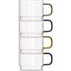Brandani 51014 TAZZINA BRIDGE IMPILABILE COLORI ASSORTITI SET 4 PZ VETRO, cm d 6x5h, 100 ml, Lavastoviglie, impilabili! Salva spazio con stile! manici in quattro diversi colori assortiti