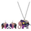 DUOWEI Set di gioielli in lega smaltata a forma di elefante in stile cartone animato, orecchini francesi, collana a clip dolce con