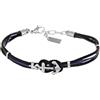 Amen Bracciale da uomo della collezione Io & Te Bracciale in acciaio lucido con cordino nautico nero e blu e charm a forma di ancora. Le misure sono 19 + 3 cm. La referenza è ACBRYIANBL19