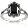 Gemondo - Anello, in argento Sterling 1,20 carati, con marcasite e spinello nero, stile Art Deco , argento, 61 (19.4), cod. 214R479001925__S