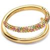 SINGULARU - Anello Doble Scarlett Dance. Ottone con Placcatura in oro 18 kt e Zirconia. Gioielli da donna.