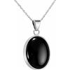 Echmeck Collana con Ciondolo Piccolo Pietra Onice Nera Ovale 15x20mm in Argento Sterling 925 Fatto a Mano Catena 40+5cm