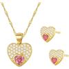 Sakrami Parure Donna Ragazza Argento 925 Dorato con Cuori Rosa e Zirconi Bianchi - Collana e Orecchini Coordinati + Scatola Personalizzabile - Gioiello per San Valentino Compleanno Comunione Natale