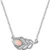 HeyMeili Collana Argento Placcato Platino Ciondolo di Piuma Pendente Collana Vuota con Opale Naturale e Zirconi per Donna Ragazza