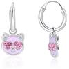 GioiaPura Orecchini da bambina di GioiaPura. Orecchini cerchietto realizzati in argento rodiato e smalto con pendente con viso gattino rosa con occhiali. La referenza e' lpe 200196/b