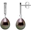 PEARLS & COLORS Orecchini Pendenti con Perle di Tahiti Pera 8-9 mm Qualita A+ in Argento 925
