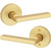 Kwikset Halifax - Maniglia per porta di passaggio interno, leva per porte di armadi e corridoi, maniglia reversibile non bloccabile, in ottone satinato, con protezione Microban