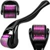 PARENCE. Derma Roller 0,3 mm Premium - Rullo Massaggio Viso e Barba - 540 Mini Aghi 0,3 mm - Impugnatura Ergonomica - Nero