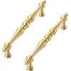 Flybath Maniglie per Cassetti in Ottone Massiccio Distanza fori 12,7 cm, Finitura Oro Spazzolato Vintage per Mobili e Ante Cucina- Set da 2