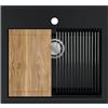empiria SINK QUALITY SINK QUALITY Lavello da cucina in granito nero, 56 x 51 cm, moderno lavello da cucina con tagliere, sifone pop up, scolapiatti, impregnante - Lavello da incasso singolo per mobile da 60 pezzi