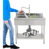 Zoobotanica Lavello in acciaio INOX, lavandino da cucina a libera installazione, lavandino per bucato, 90x60x90 cm, lavandino singolo extra grande, lavandini commerciali con rubinetto estraibile e cestello