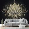 Generic Carta da parati 350 x 256 cm Fotomurali in TNT Murale alla moda Decorazione da Muro esign Mandala con motivo a loto dorato Moderne Decorazione Soggiorno Camera De Letto Sala Oro Nero