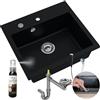 empiria SINK QUALITY SINK Quality Lavello Cucina 1 Vasca Negro 56 x 51 cm - Sifone a pulsante e impregnazione inclusi - Lavandino in Granito Cucina al mobile 60 cm