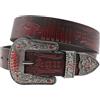 OBASDFD Cintura occidentale unisex - Modelli di proiettili a doppia pistola, cinturino in pelle incisa, fibbia con strass di cristallo goffrato, Reddish brown, 105cm/41