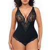 SHAPERIN Body modellante da donna in pizzo, modellante con reggiseno con ferretto, body modellante con scollo a V profondo, #1-nero (fodera beige), XXL