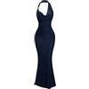 SweatyRocks Abito lungo da donna, elegante, con allacciatura al collo, per feste, senza schiena, con coda di pesce, Blu scuro, S