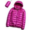 GOBIWM Piumino da donna con cappuccio, ultra leggero, corto, invernale, trapuntato, imbottito, con borsa per il trasporto, Fucsia, XL