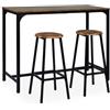Menzzo Tavolo da bar industriale Jostin con 2 sgabelli - Set da pranzo in piedi in legno e metallo nero - Tavolo alto + sedute in stile loft - ideale cucina, bar e piccolo spazio