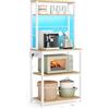 VASAGLE Scaffale da Cucina con LED, Scaffale per Microonde con Multipresa, Ripiani Regolabili, 8 Ganci, 40 x 60 x 168,4 cm, Rovere Dorato e Bianco Opaco KKS049YA01