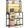VASAGLE Scaffale da Cucina con LED, Scaffale per Microonde con Multipresa, Ripiani Regolabili, 8 Ganci, 40 x 80 x 168,4 cm, Marrone Vintage e Nero Opaco KKS050KD01