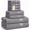 HomeBurg Luxe Set asciugamani 8 pezzi: salviette (30×30 cm), asciugamani (40×70 cm) & teli bagno (65×137 cm) - 100% cotone, morbidi, assorbenti, Grigio Pietra