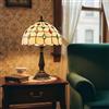 B·LED BARCELONA LED BARCELONA LED Lampada da Tavolo Rafa Ispirazione Tiffany (Ø 30cm x H 49cm), Paralume in Vetro Decorativo Artigianale Multicolore Beige Stile Art Nouveau Luminaria E27 per Soggiorno, Camera da Letto