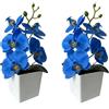 XIZHI Confezione da 2 orchidee artificiali con vaso, 25,4 cm, bonsai, fiori di seta, orchidea farfalla, con vaso, per matrimoni, ufficio, casa, centrotavola interni (blu)
