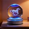VEGOATY Sfera di cristallo per cavalli: 80 mm, luce notturna 3D, con base rotonda in plastica argentata e cavo USB, 6 modalità di illuminazione, lampada per cavalli, compleanno