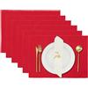 RAJRANG Set di 6 tovagliette cinesi rosse per tavolo da pranzo, in cotone a coste, antiscivolo, anti-pieghe, per tavolo da pranzo, 33 x 48 cm