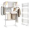 HOMCOM Stendibiancheria Verticale a Torre 4 Livelli 142x55x172cm Bianco | Regolabili, Stendino Pieghevole Salvaspazio Estensibile, Acciaio Inox, 6 Ruote, Ganci, Grande Capacità, Interni, Balcone