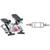 Sunny Health & Fitness Advanced Twist Stepper Machine w/Resistance Bands, Portable Mini + 86 cm Olympic Triceps Bar with Ring Collars, Olympic Weight for Weightlifting and Bodybuilding