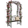 Relaxdays Arco per Rose, Metallo, HxLxP: 210 x 134 x 48 cm, con Panca, Traliccio Robusto per rampicanti, Nero
