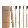 JIEYUCHU Spazzolini Bamboo 4 Pezzi, Spazzolini da Denti a Setole Morbide senza BPA, spazzolini da denti in bambù naturale, con Setole di Carbone Morbide e Disegno Ergonomica (Nero)
