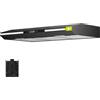 CIARRA CBCB90921 Cappa Aspirante 90cm Classe A+, 3 Velocità 300m³/h, Ricircolo ed Espulsione, Touch Screen Luce Ambientale Extra Cappa Sottopensile Nero con Filtro Carbone CBCF011