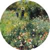 Handmade Calamite (o spille) Artistiche di forma circolare con celebri Opere d'Arte (Donna con parasole in giardino, Renoir)