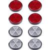 BEIJISTAR Kit Riflettore per Rimorchio, 4 Rosso Catarifrangente, 4 Bianco Catarifrangente, Catarifrangente Autoadesivo Tondi, per Camion Rimorchio RV Caravan