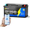 WattCycle Batteria al Litio LiFePO4 12V 100Ah con Bluetooth, 100A BMS, 1280Wh Energia, 15000 Cicli Profondi, Ideale per Camper, Pannelli Solari, Caravan, Barche, Sistemi Fuori Rete