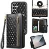Asuwish Custodia per Samsung Galaxy Z Fold 7 con cerniera, custodia magnetica staccabile con cordino a tracolla Bling Glitter Flip Porta carte di credito ZFold Z7 G Fold7 7Z donne uomini ragazze nero