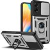 ESTH® Cover per Oppo A98 5G con Custodia per Fotocamera Scorrevole e Supporto ad Anello [Custodia Paraurti Compatibile con Supporto Magnetico per Auto], Argento