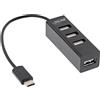 InLine® Hub USB 2.0 a 4 porte, USB-C maschio a 4 prese USB-A, cavo 15 cm, design sottile, nero