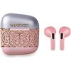 SMARTY2.0 - Auricolari Bluetooth Collezione Tribal Māori SW037D - Colore Rosa - Bluetooth 5.0, Compatibile iOS/Android/Windows, Durata Batteria 5 ore, Elevata Qualità del Suono, Portata 15 Metri