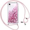 Vauki Cover Glitter per iPhone XR con Cordino,Custodia Brillantini Liquido Quicksand, Trasparente Bling Sabbie Donna Morbido Silicone Antiurto Protettivo Case per iPhone XR 6.1