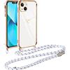 Vauki Cover con Cordino per iPhone 13 mini, Carina Motivo Cuore Custodia con Collana, Antiurto Ultra Silicone TPU Morbida e Sottile Catena per Cellulare Case per iPhone 13mini 5.4, Bianco
