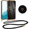 Vauki Cover con Cordino per Samsung Galaxy S22 Plus 5G, Carina Motivo Cuore Custodia con Collana, Antiurto Ultra Silicone TPU Morbida e Sottile Catena per Cellulare Case per Samsung S22+ 5G, Nero