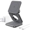 KU XIU X40 Caricatore Wireless Magnetico, Stazione di Ricarica Pieghevole 3-in-1 per iPhone 16/15/14/13/12, 5W per Apple Watch 10/9/Ultra/SE/8/7/6/5/4 - Grigio