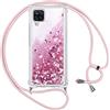 Vauki Cover Glitter per Samsung Galaxy A12/M12/A12 Nacho con Cordino,Custodia Brillantini Liquido Quicksand, Trasparente Bling Sabbie Donna Morbido Silicone Antiurto Protettivo Case per Samsung A12