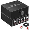 UNSTINCER RCA L/R Commutatore Audio Switch 4(1)-In-1(4)-Out, Analog Aux Interruttore Scatola, HIFI Stereo Suono Selettore Deviatore Sdoppiatore per Ampli Cuffie PC Casse Phono Altoparlanti