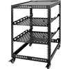Tecmojo Rack di Rete a Telaio Aperto da 19 Pollici 16U Montaggio a Pavimento o a Parete, Armadio di Rete a 4 Montanti con Rotelle, Dotato di 2 Ripiani da 1U e Materiale di Montaggio, Nero