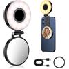 Drepint Magnetica Luce per Selfie, 360° Luce selfie per telefono con 3 colori, Ricaricabile Mini Luce ad Anello Magnetica, 800mAh con Specchio per Fotografia/Makeup/Video